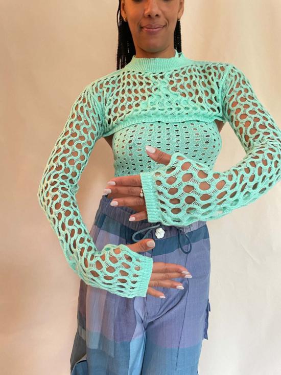  Abacaxi 긴팔 티셔츠 엄지 구멍이 있는 아바카시 니트 슈러그