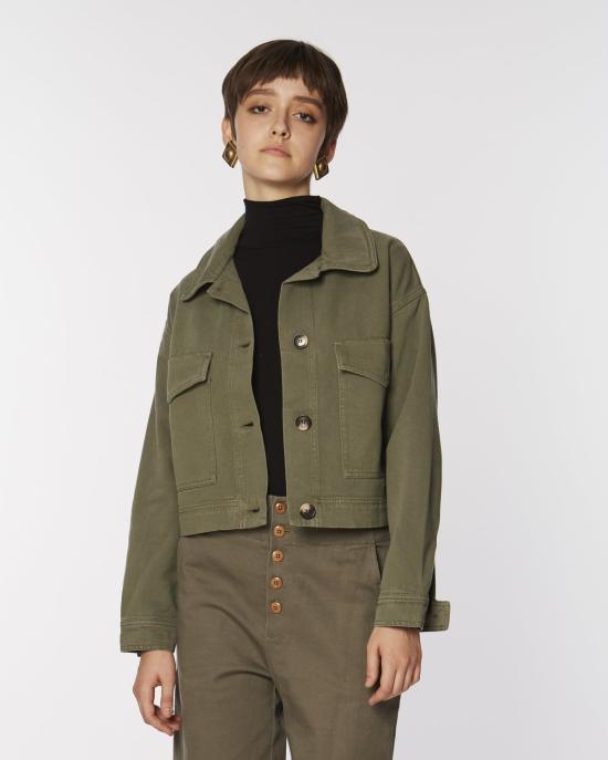  리타 자켓 로우 크롭 코튼 재킷 카키색 - RITA