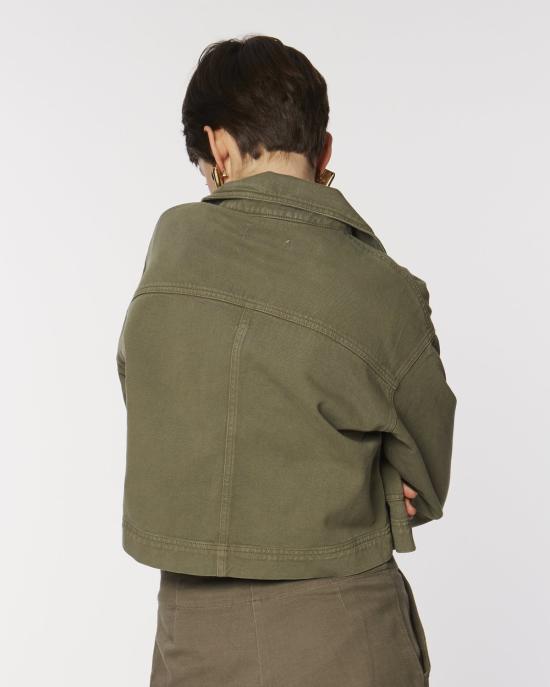  리타 자켓 로우 크롭 코튼 재킷 카키색 - RITA