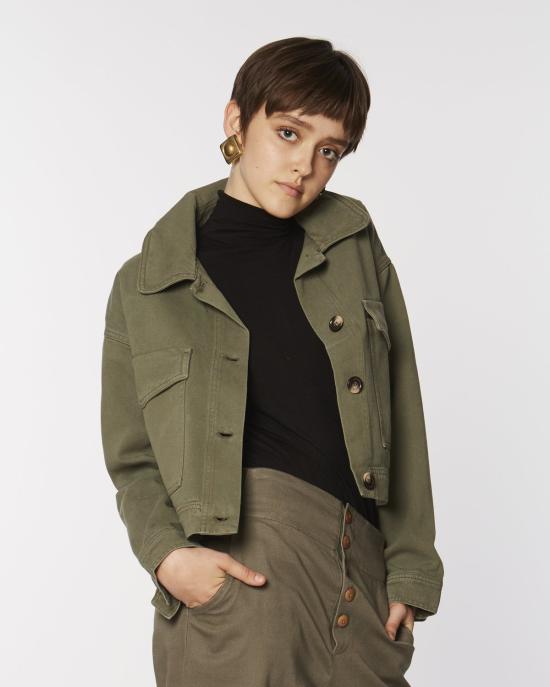  리타 자켓 로우 크롭 코튼 재킷 카키색 - RITA