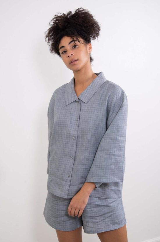  Sønderhaus 라운지 웨어 쇠네르하우스 리넨 세트 블루 체크 - OTHER BRANDS