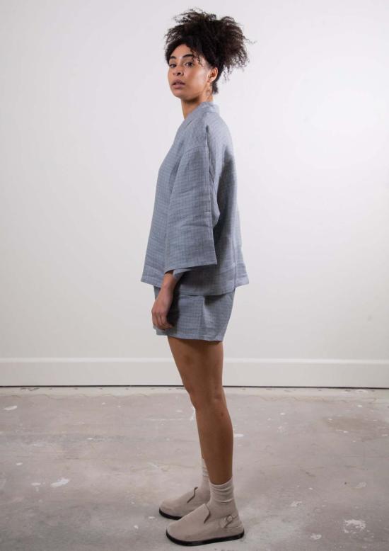  Sønderhaus 라운지 웨어 쇠네르하우스 리넨 세트 블루 체크 - OTHER BRANDS