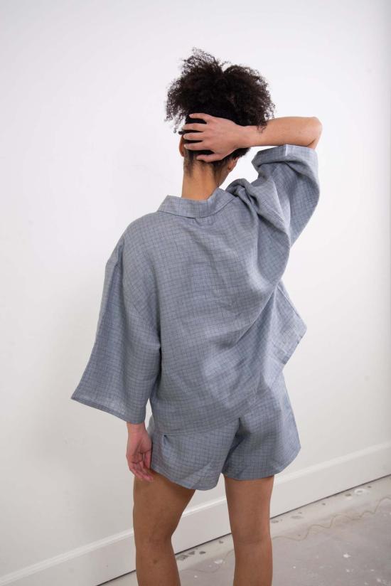  Sønderhaus 라운지 웨어 쇠네르하우스 리넨 세트 블루 체크 - OTHER BRANDS