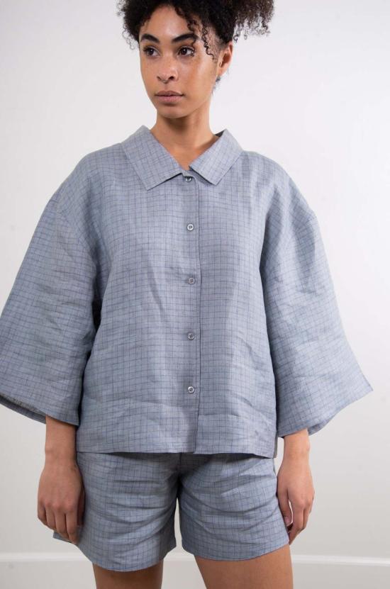  Sønderhaus 라운지 웨어 쇠네르하우스 리넨 세트 블루 체크 - OTHER BRANDS