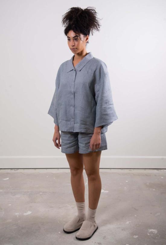  Sønderhaus 라운지 웨어 쇠네르하우스 리넨 세트 블루 체크 - OTHER BRANDS