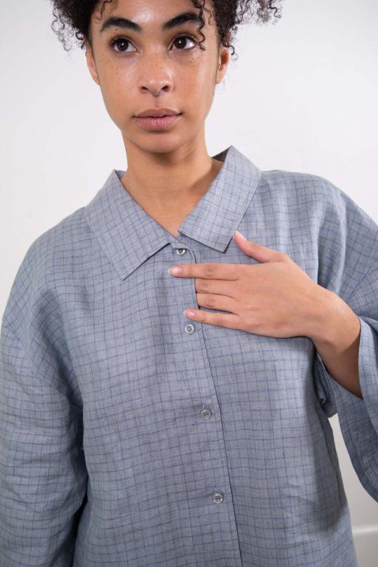  Sønderhaus 라운지 웨어 쇠네르하우스 리넨 세트 블루 체크 - OTHER BRANDS