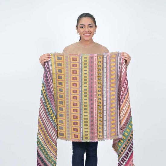  비스마야 머플러/스카프 시티 라인 스트라이프 자수 스카프 모스 그린 - VISMAYA