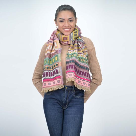  비스마야 머플러/스카프 시티 라인 스트라이프 자수 스카프 모스 그린 - VISMAYA