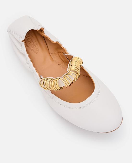  토즈 플랫 슈즈 가죽 발레리나 비앙코 칼체 - TODS