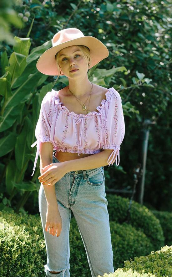  메릿 찰스 민소매 티셔츠 달리아 크롭탑 퍼플 플로럴 - MERRITT CHARLES