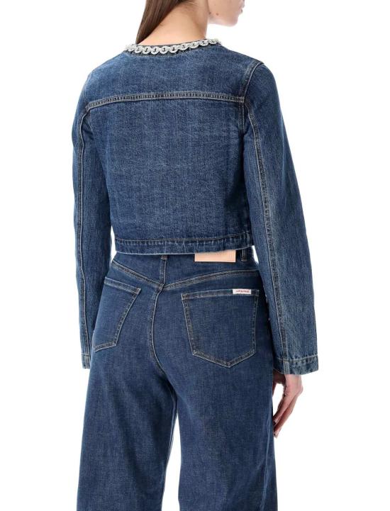 셀프 포트레이트 데님 자켓 크롭 데님 재킷 (크리스탈 체인 장식) 블루 - SELF PORTRAIT