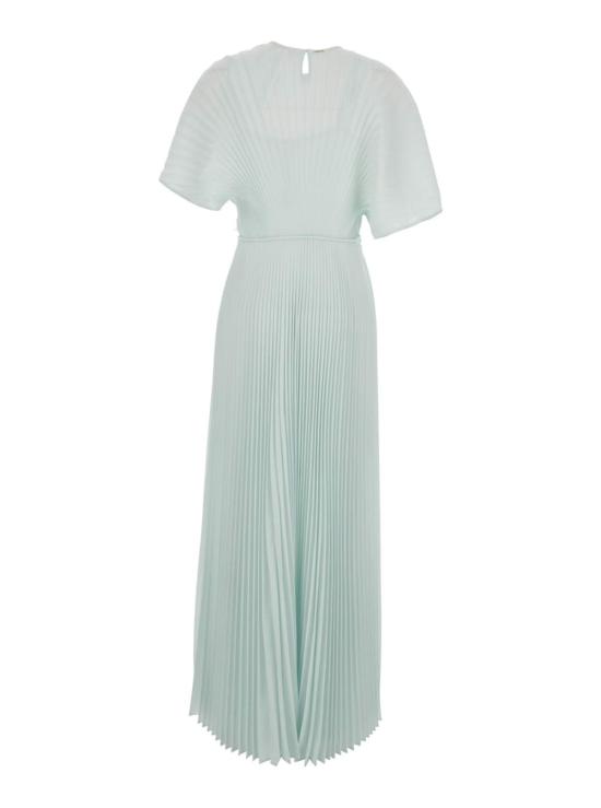  트윈셋 롱 원피스 라운드넥에 옆면 히든 지퍼 여밈이 있는  롱 드레스, 연한 파란색 - TWINSET