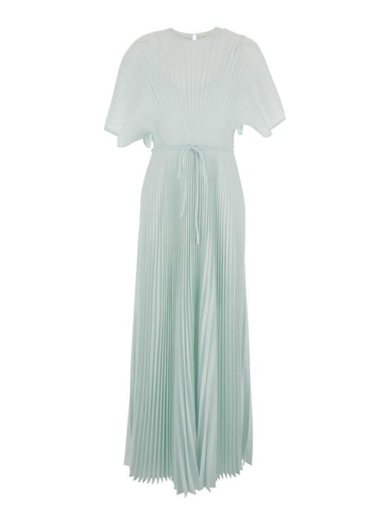  트윈셋 롱 원피스 라운드넥에 옆면 히든 지퍼 여밈이 있는  롱 드레스, 연한 파란색