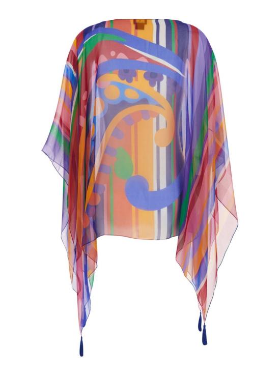  에트로 코트 올오버 프린트 실크 태슬 디테일 케이프 멀티컬러 - ETRO
