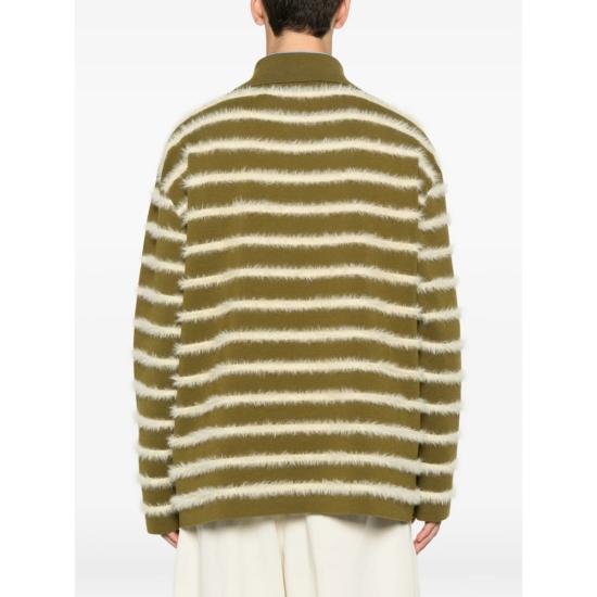  아미 스웨터 알렉상드르 마티우시 스트라이프 브이넥 폴로  그린 - AMI