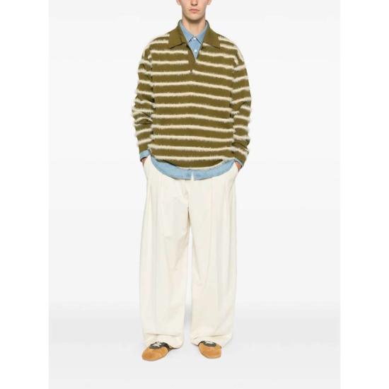  아미 스웨터 알렉상드르 마티우시 스트라이프 브이넥 폴로  그린 - AMI