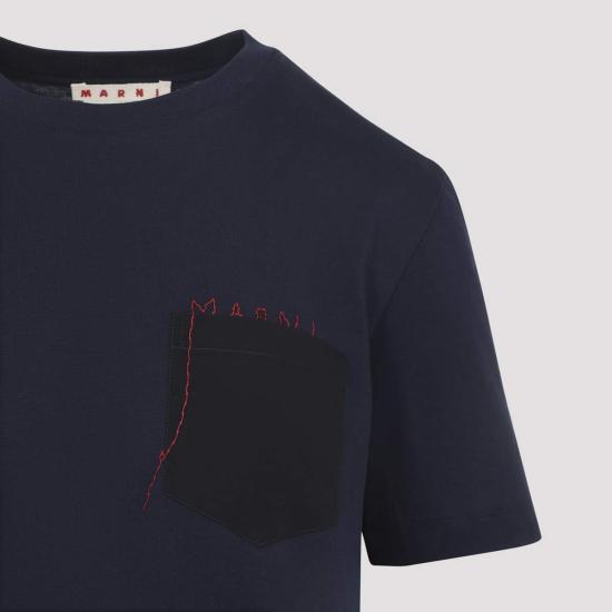  마르니 반팔 티셔츠 티셔츠 블루 블랙 - MARNI