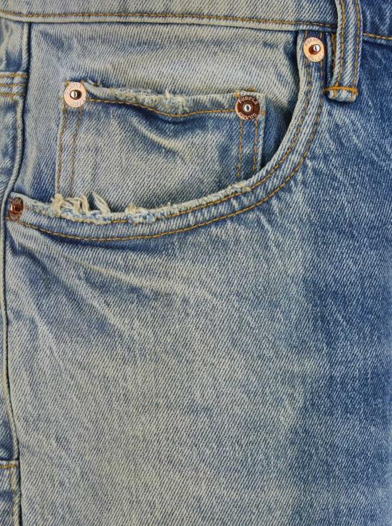  퍼플 브랜드 데님 팬츠 뒷면에 로고 패치가 있고 워싱 효과가 있는 보라색과 파란색이 섞인 나팔바지 - PURPLE BRAND