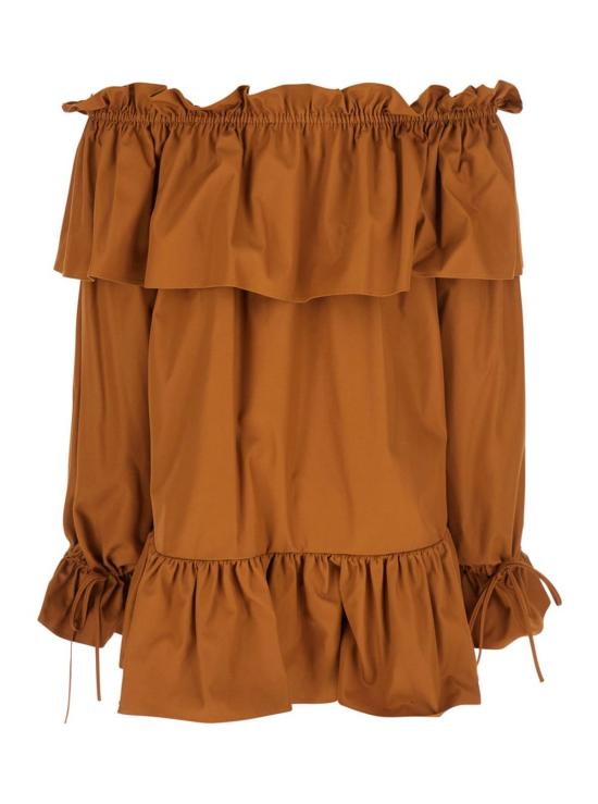  생로랑 숏 원피스 코튼 드레스 브라운 - SAINT LAURENT