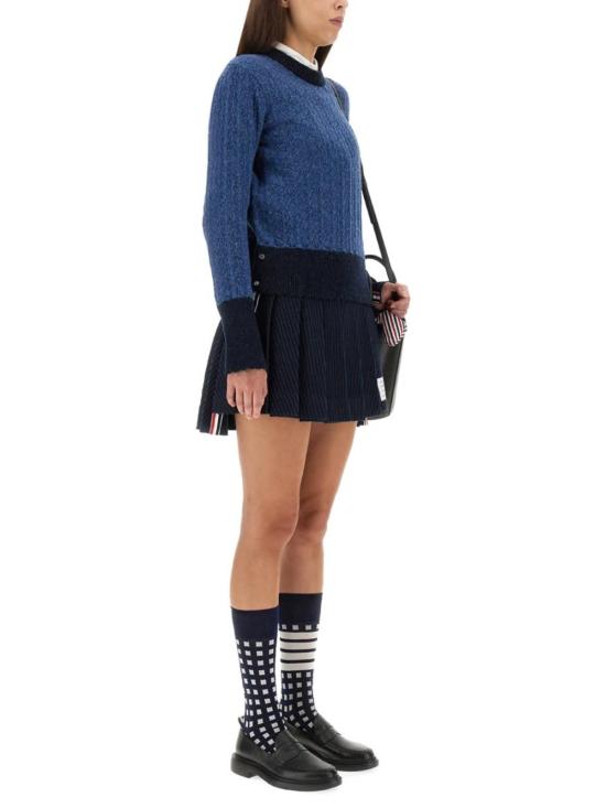  톰브라운 반팔 티셔츠 톰 브라운 4바 스트라이프 저지 블루 - THOM BROWNE