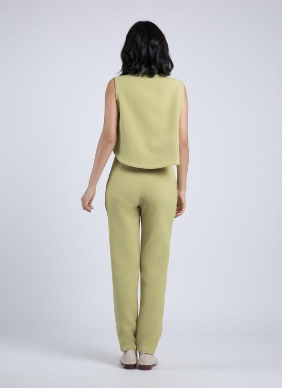  카렘 민소매 티셔츠 윈드 차임 레이즈드 칼라 크롭탑 아보카도 - KAAREM