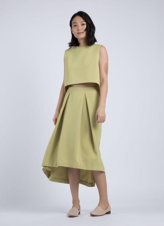  카렘 민소매 티셔츠 윈드 차임 레이즈드 칼라 크롭탑 아보카도 - KAAREM