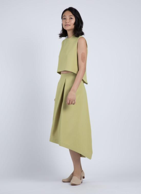  카렘 민소매 티셔츠 윈드 차임 레이즈드 칼라 크롭탑 아보카도 - KAAREM