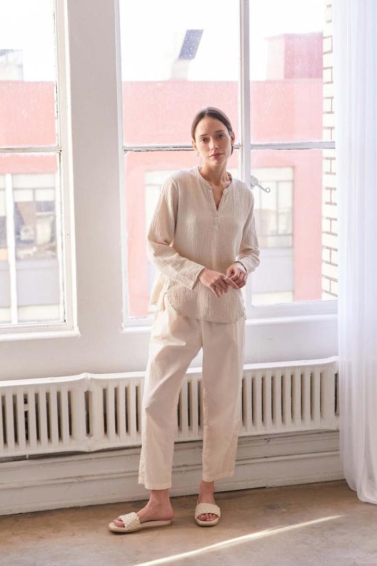  잇이즈웰 LA 긴팔 티셔츠 잇이즈웰 L.A. 오가닉 롱 슬리브 만다린 탑 - IT IS WELL L.A.