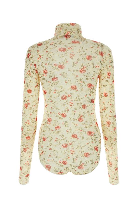  프라다 바디수트 티셔츠 프린트 나일론 보디수트 로쏘 - PRADA