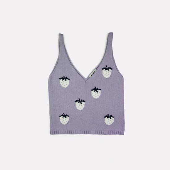  지지 니트웨어 민소매 티셔츠 딸기 탱크탑 - GIGI KNITWEAR