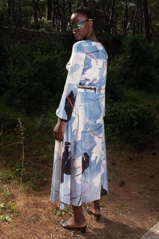  언타이틀드 인 모션 롱 스커트 제목 없음 움직이는 브리즈 스커트 잉크 꽃 - UNTITLED IN MOTION