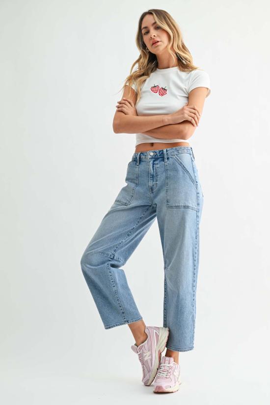  저스트 블랙 데님 데님 팬츠 유틸리티 심드 배럴 진 미디엄 데님 - JUST BLACK DENIM