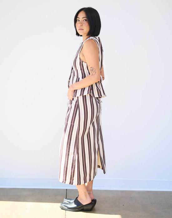  노블 미디 스커트 유틸리티 스커트 스트라이프 - NOBLE