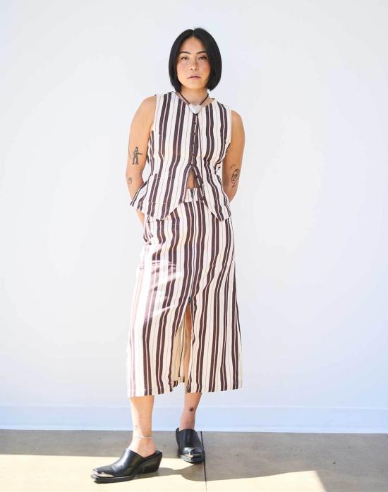  노블 미디 스커트 유틸리티 스커트 스트라이프