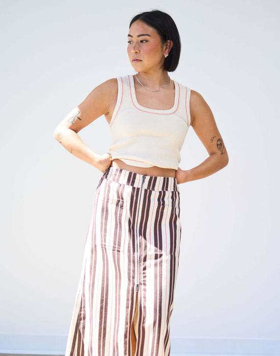  노블 미디 스커트 유틸리티 스커트 스트라이프 - NOBLE