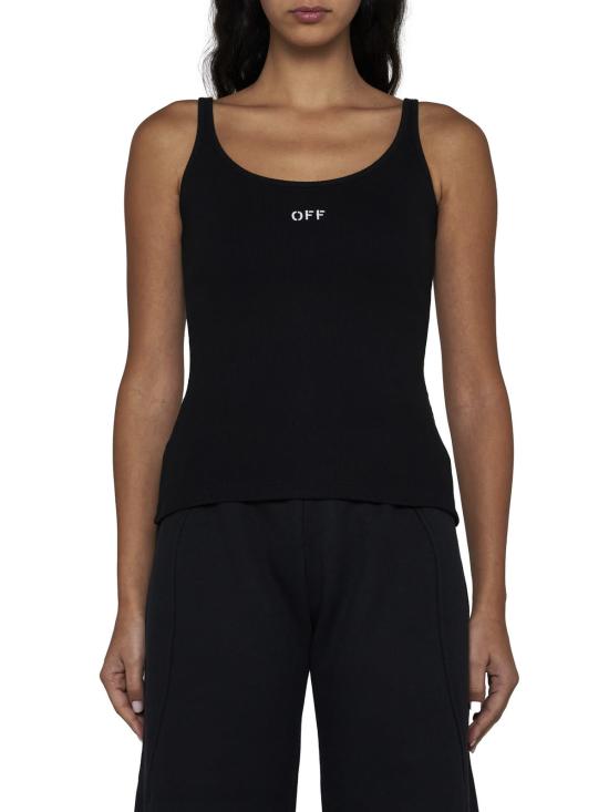  오프화이트 민소매 티셔츠 로고 골지 니트 코튼 탱크탑 블랙 화이트 - OFF WHITE