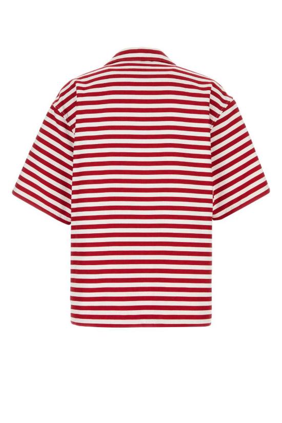  구찌 반팔 셔츠 자수 코튼 블렌드 셔츠 레드/화이트/맥 - GUCCI