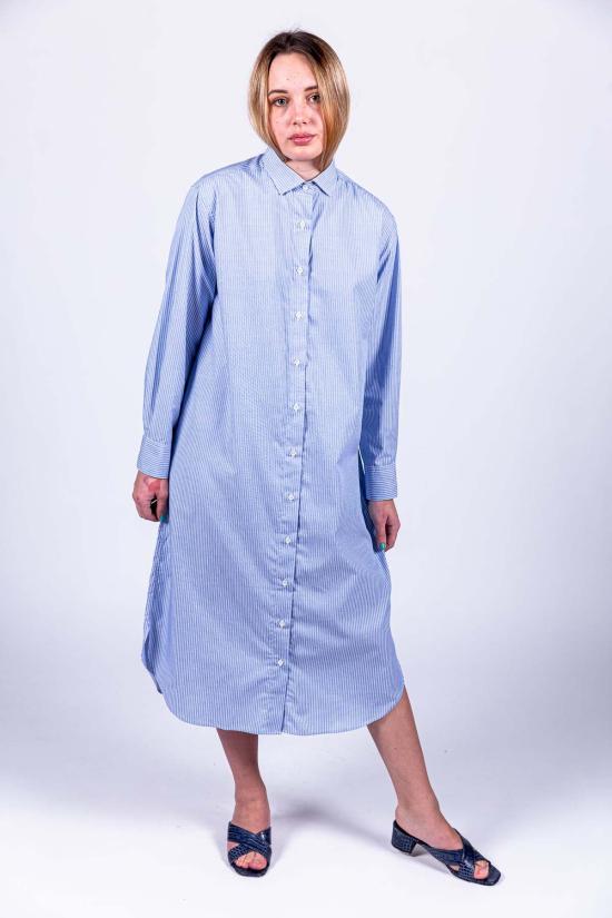  베이스레인지 미디 원피스 올레 셔츠 드레스 블루 스트라이프