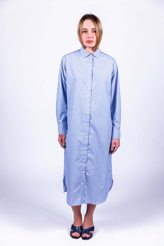  베이스레인지 미디 원피스 올레 셔츠 드레스 블루 스트라이프 - BASERANGE