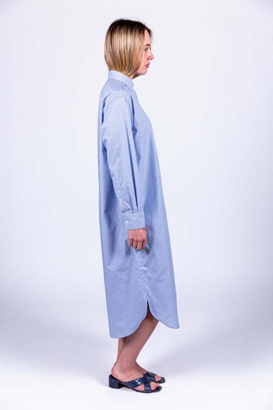  베이스레인지 미디 원피스 올레 셔츠 드레스 블루 스트라이프 - BASERANGE