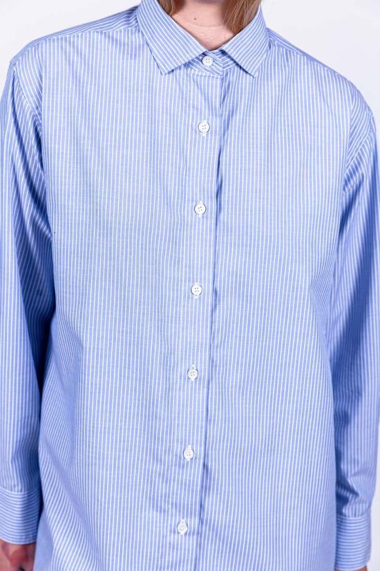  베이스레인지 미디 원피스 올레 셔츠 드레스 블루 스트라이프 - BASERANGE