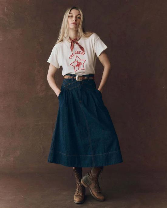  더 그레이트 반팔 티셔츠 . 박시 크루 로데오 스타 티셔츠 - THE GREAT