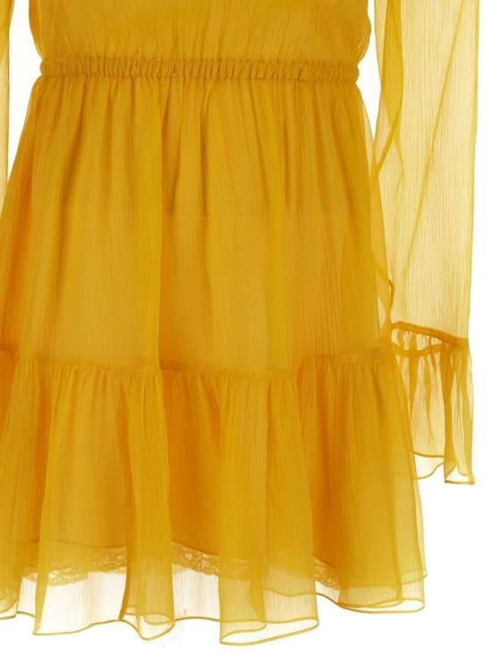  구찌 미디 원피스 실크 시폰 드레스 옐로우 - GUCCI