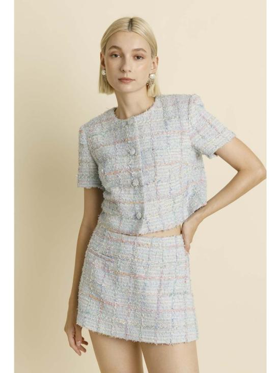  AUREUM 숏 스커트 아우레움 에디나 트위드 스코트 블루