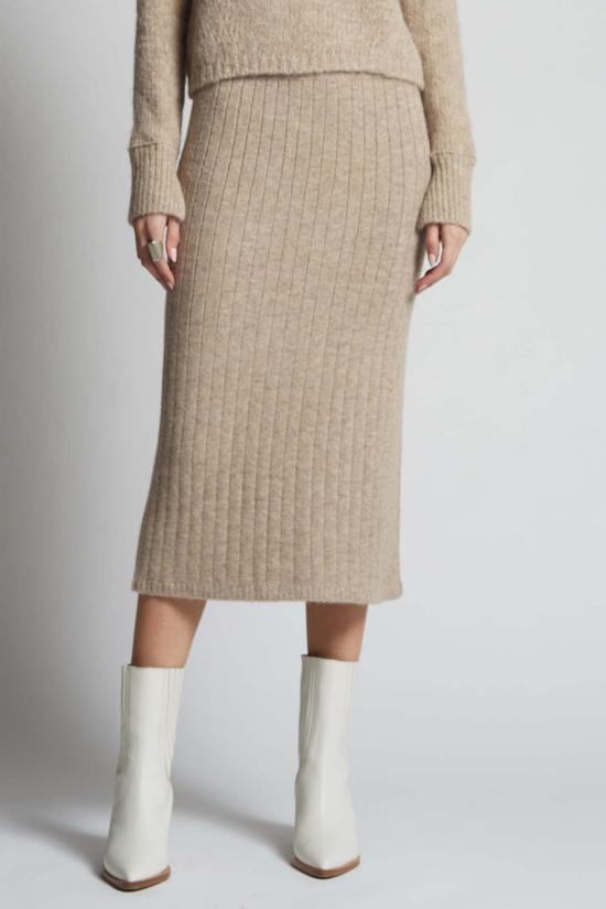  일레븐 식스 미디 스커트 피아 튜브 스커트 오트밀 멜란지