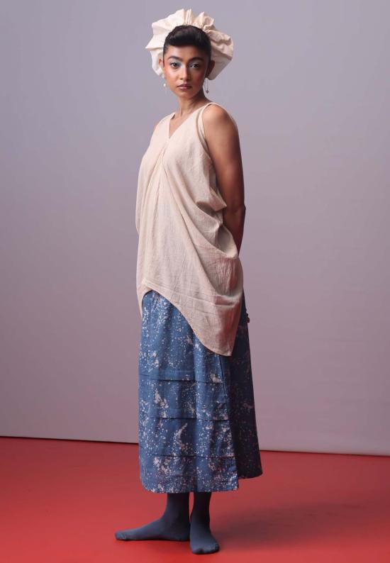  이키비 블라우스 문워시 사이드 카울 탑 오프 화이트