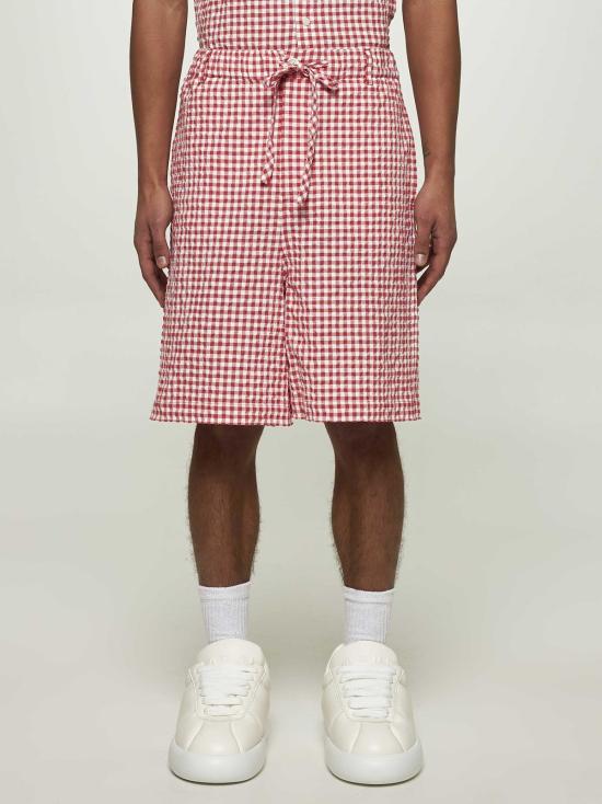  마르니 숏팬츠 체크 시어서커 버뮤다 쇼츠 레드 - MARNI