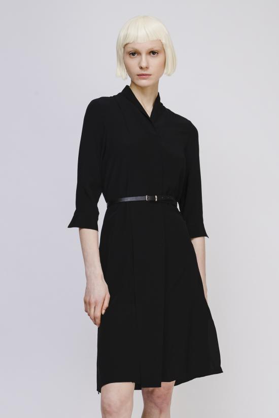 OPUSION 숏 원피스 오퓨전 V넥 실크 드레스 (벨트 포함) 블랙
