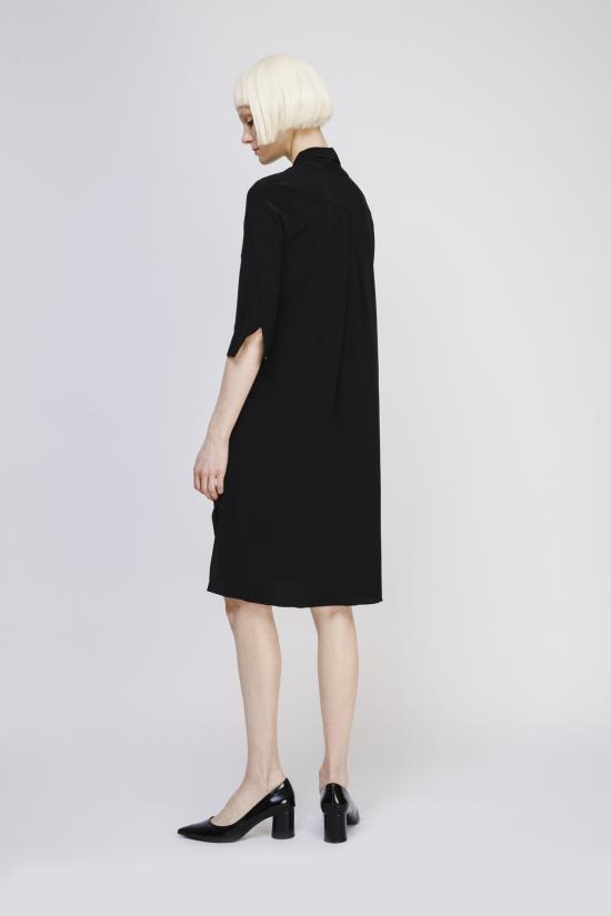  오퓨전 숏 원피스 V넥 실크 드레스 (벨트 포함) 블랙 - OPUSION