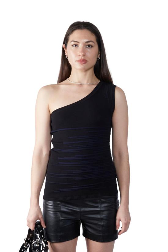  팡 뉴욕 민소매 티셔츠 팡 NYC 아날로그 원숄더 탑 블랙/블루